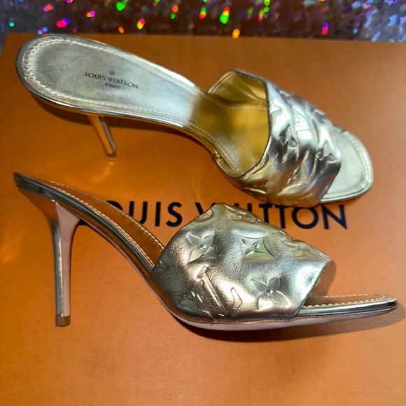 Louis Vuitton gold  mules heels - Picture 1 of 8